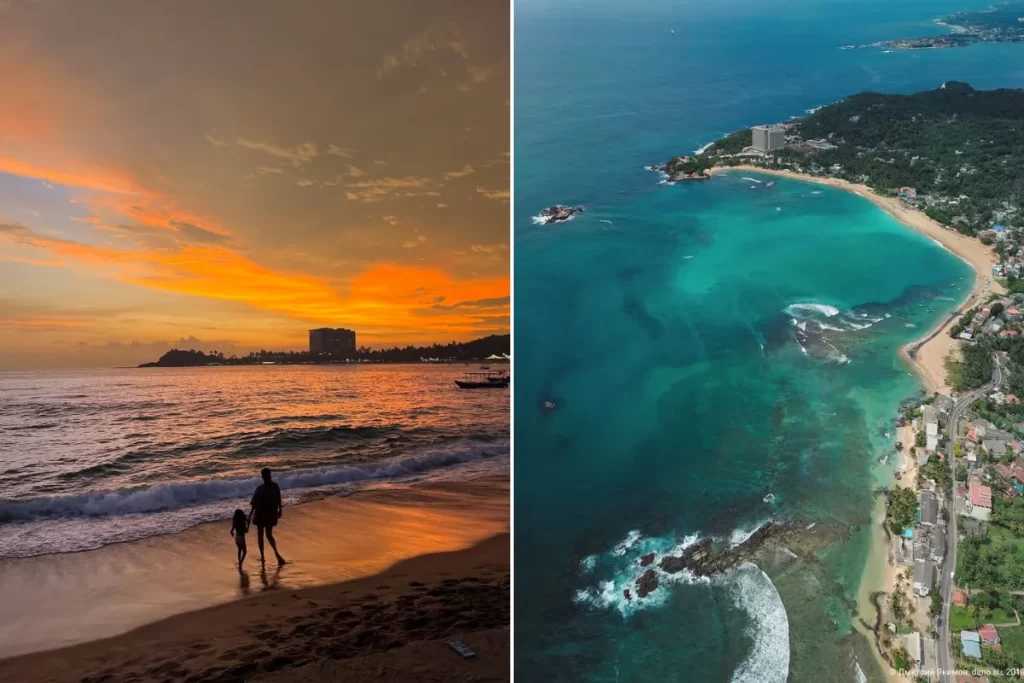 Unawatuna beach and its aerial view
