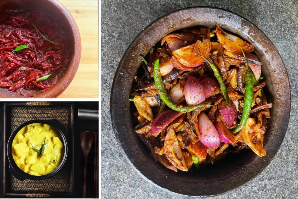Wambatu Moju (Egg Plant Pickle), Beetroot Curry and Potato Curry