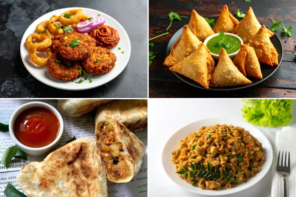Vadai, Samosa, Vegetable Rotti, Veg Kottu