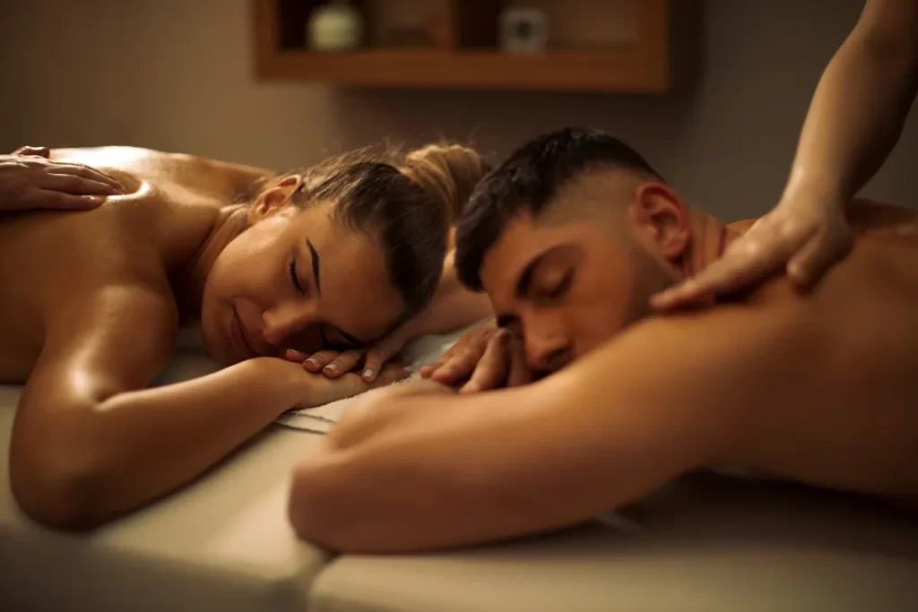 Young couple enjoying massage together