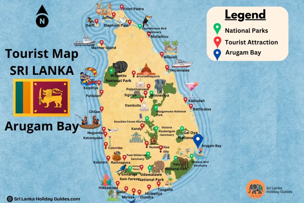 Tourist Map Sri Lanka Highlighted Arugam bay