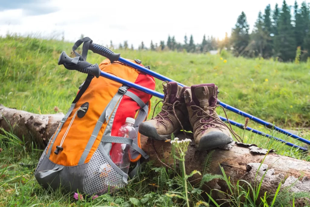 Backpack, Boots and Trekking Poles